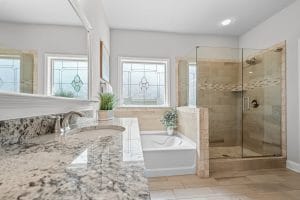 Bright bathroom interior photography for a Huntsville area home listing