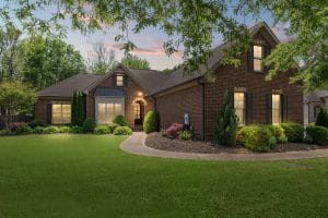 Twilight exterior photography of a Huntsville Alabama home for real estate marketing
