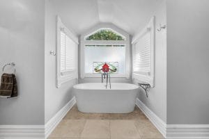 Bathroom with freestanding tub photographed for a Huntsville home listing