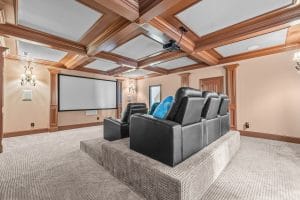 Home theater and media room photographed for a Huntsville real estate listing